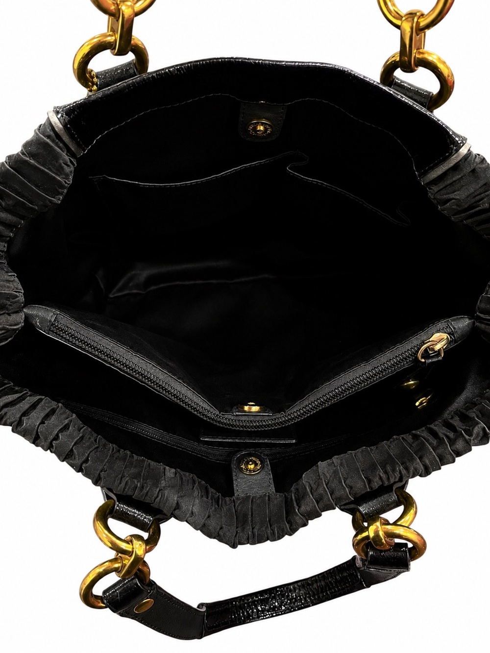 Coach Ashley Gathered Satin Satchel — Black - Picture 6 of 9